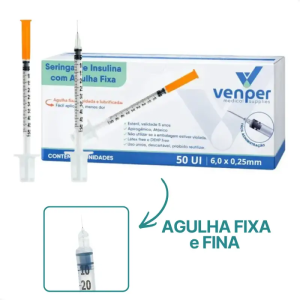 SERINGA DE INSULINA COM AGULHA FIXA VENPER MEDICAL SUPPLIES (CAIXA COM 100 UNIDADES)