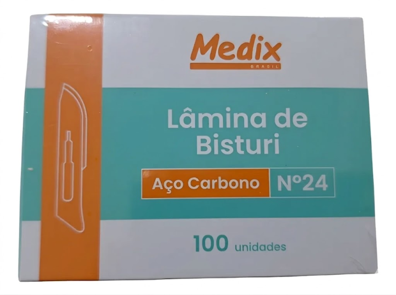 LÂMINA PARA BISTURI 24 MEDIX CAIXA COM 100 UNIDADES